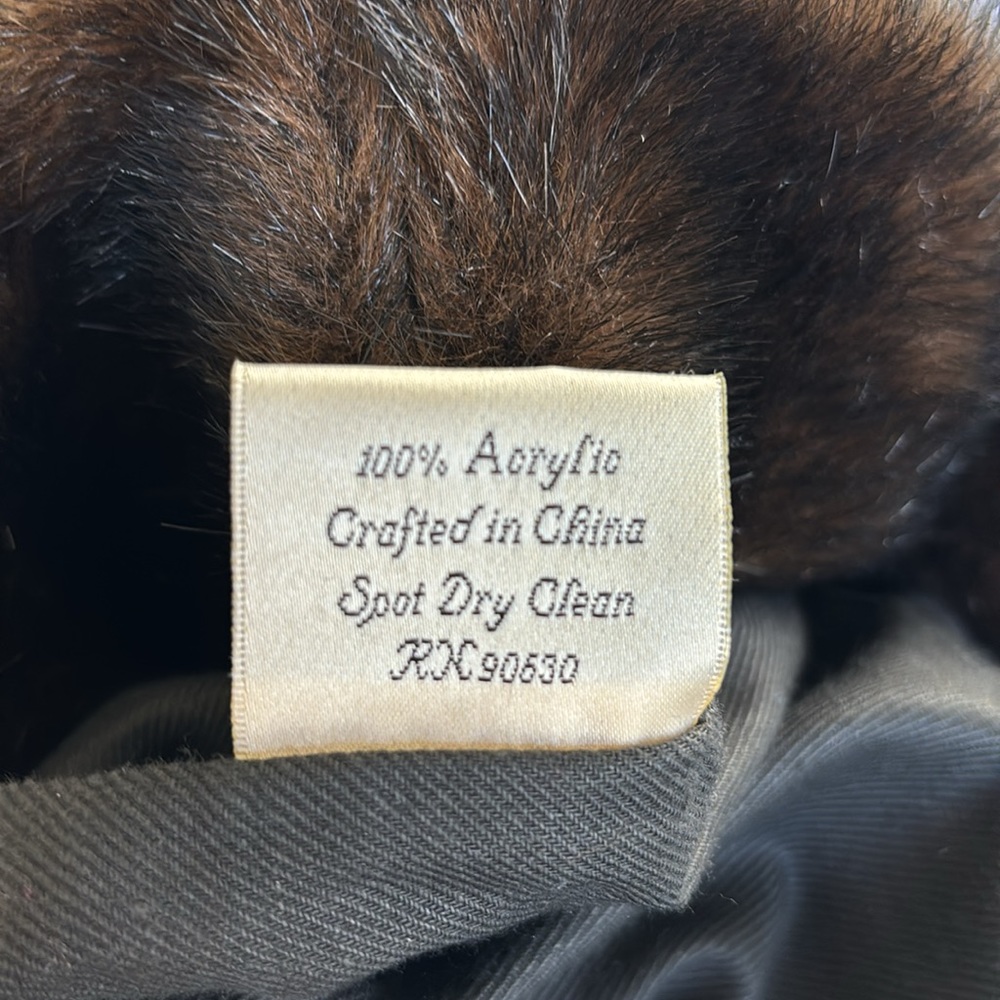 Vintage Faux Fur Handbag Wooden Handle Satchel purse Black / Brown - Picture 8 of 8